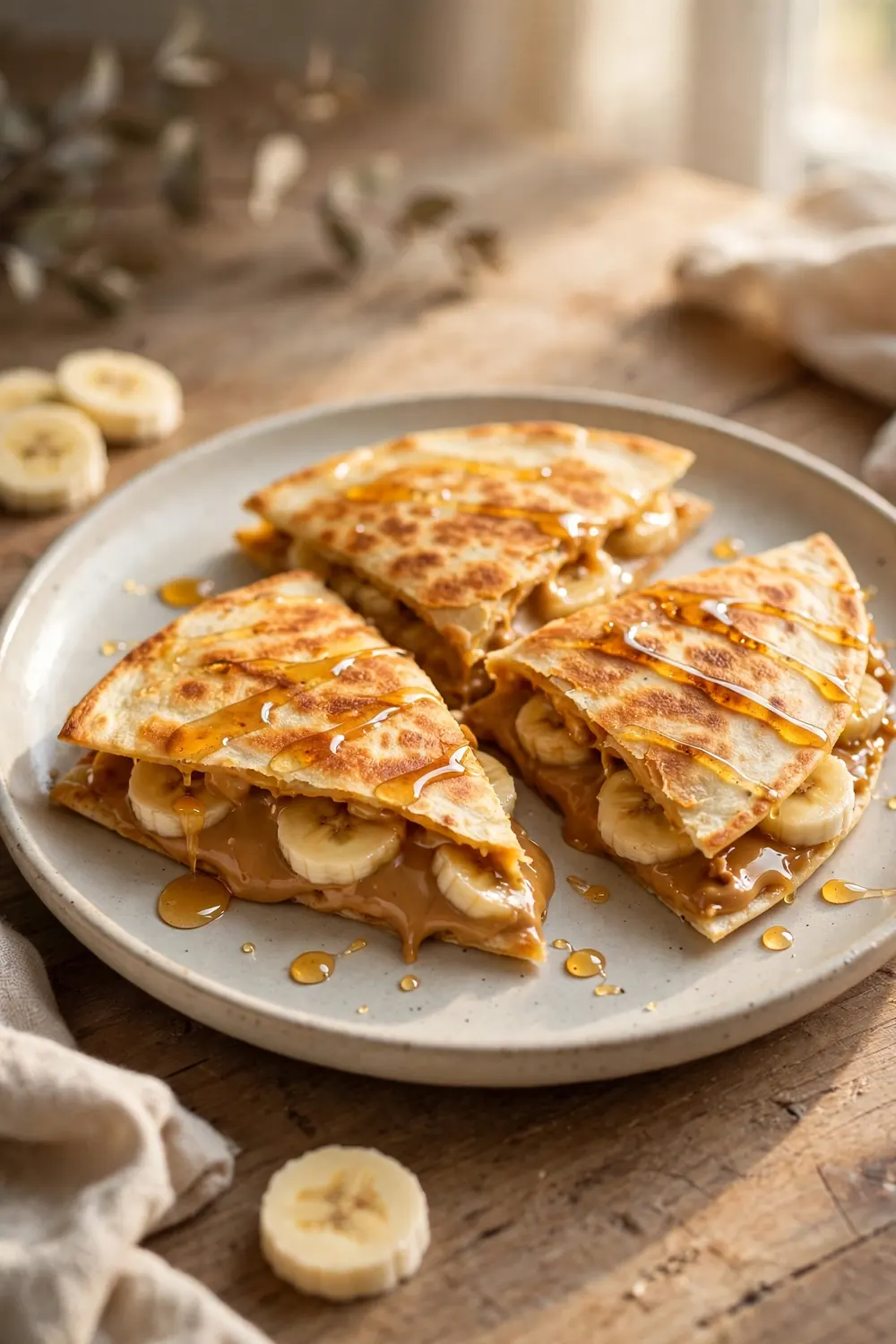 Peanut butter banana quesadilla wedges