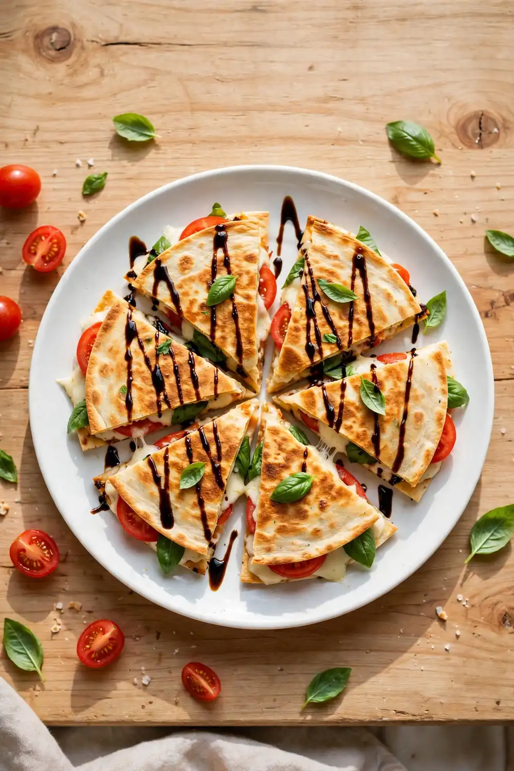 Caprese morning melt quesadilla wedges