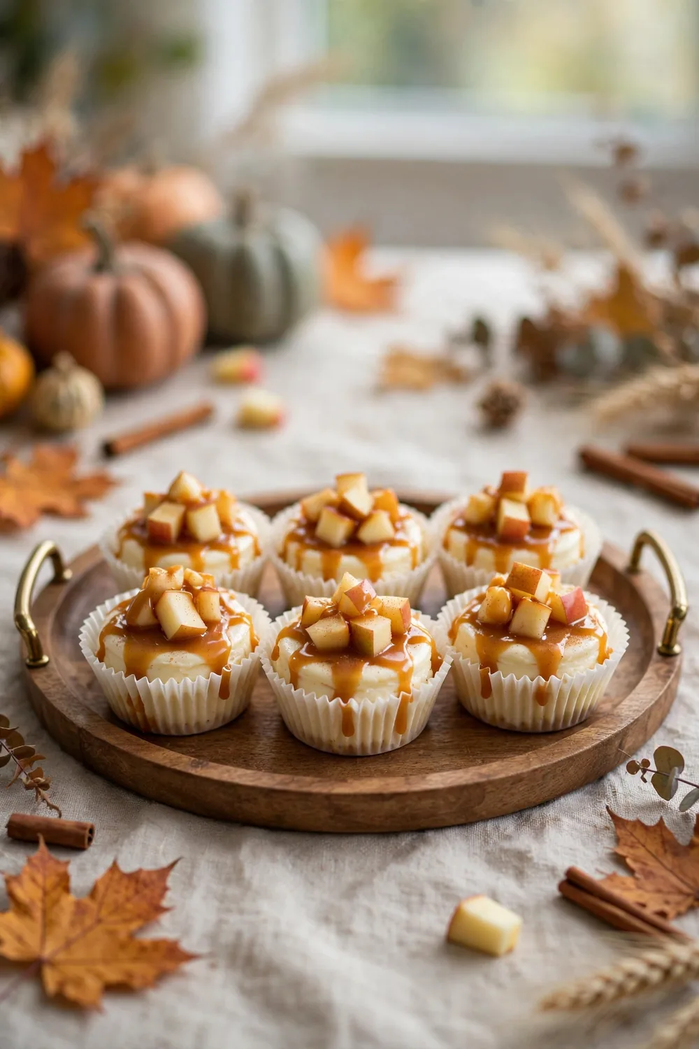 Mini apple cheesecake bites with caramel drizzle
