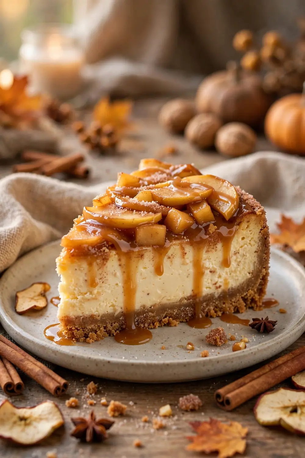 Apple cheesecake with cinnamon sugar crust