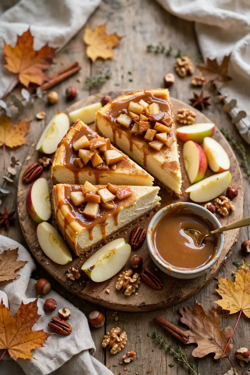 Fall dessert platter with apple cheesecake slices