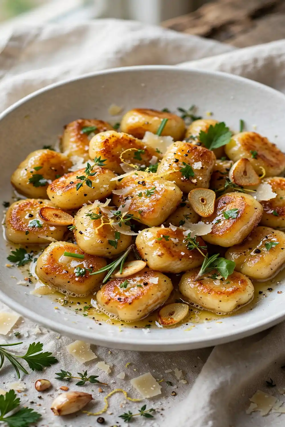 Garlic butter gnocchi with parmesan and herbs