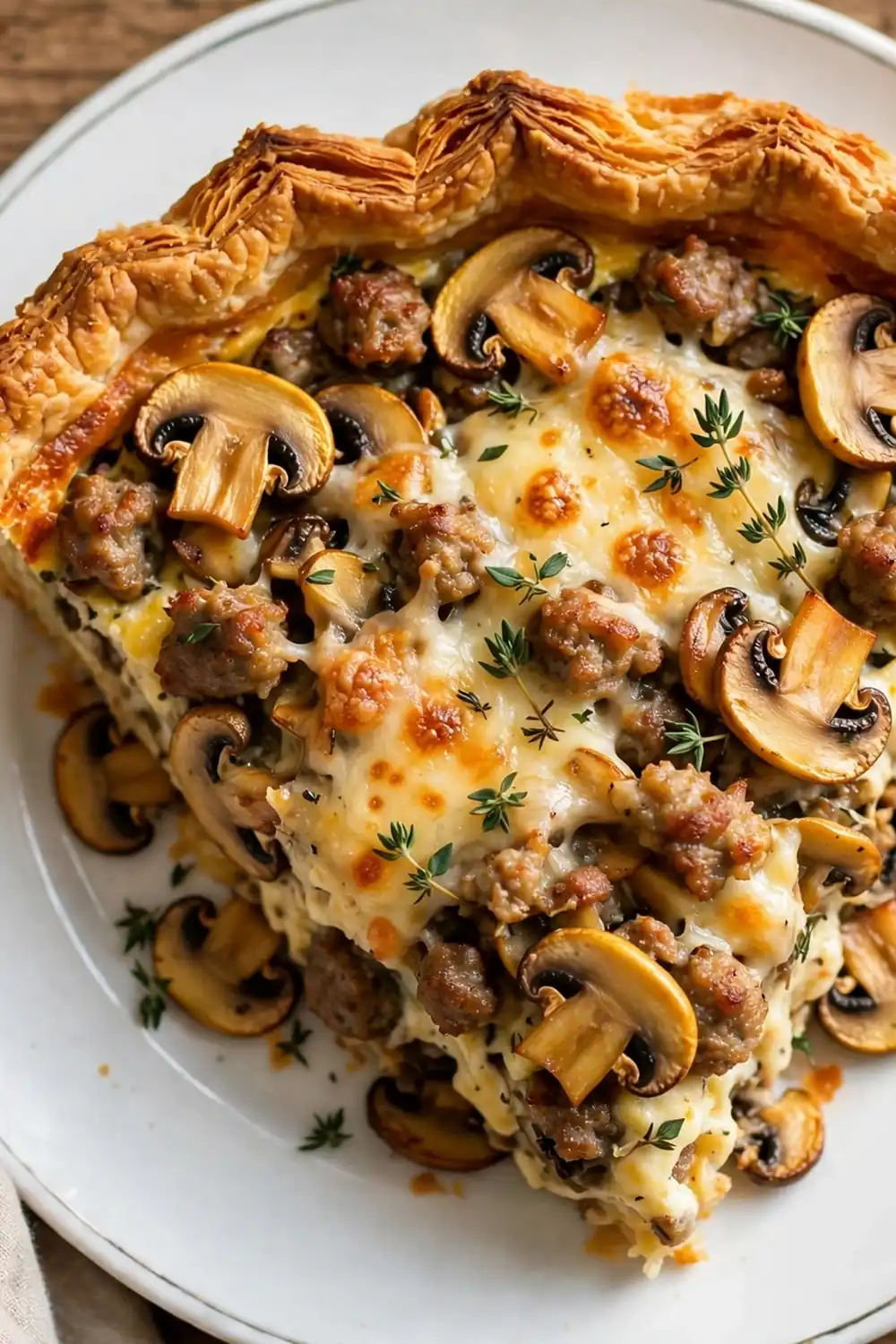 mushroom sausage bake quiche slice