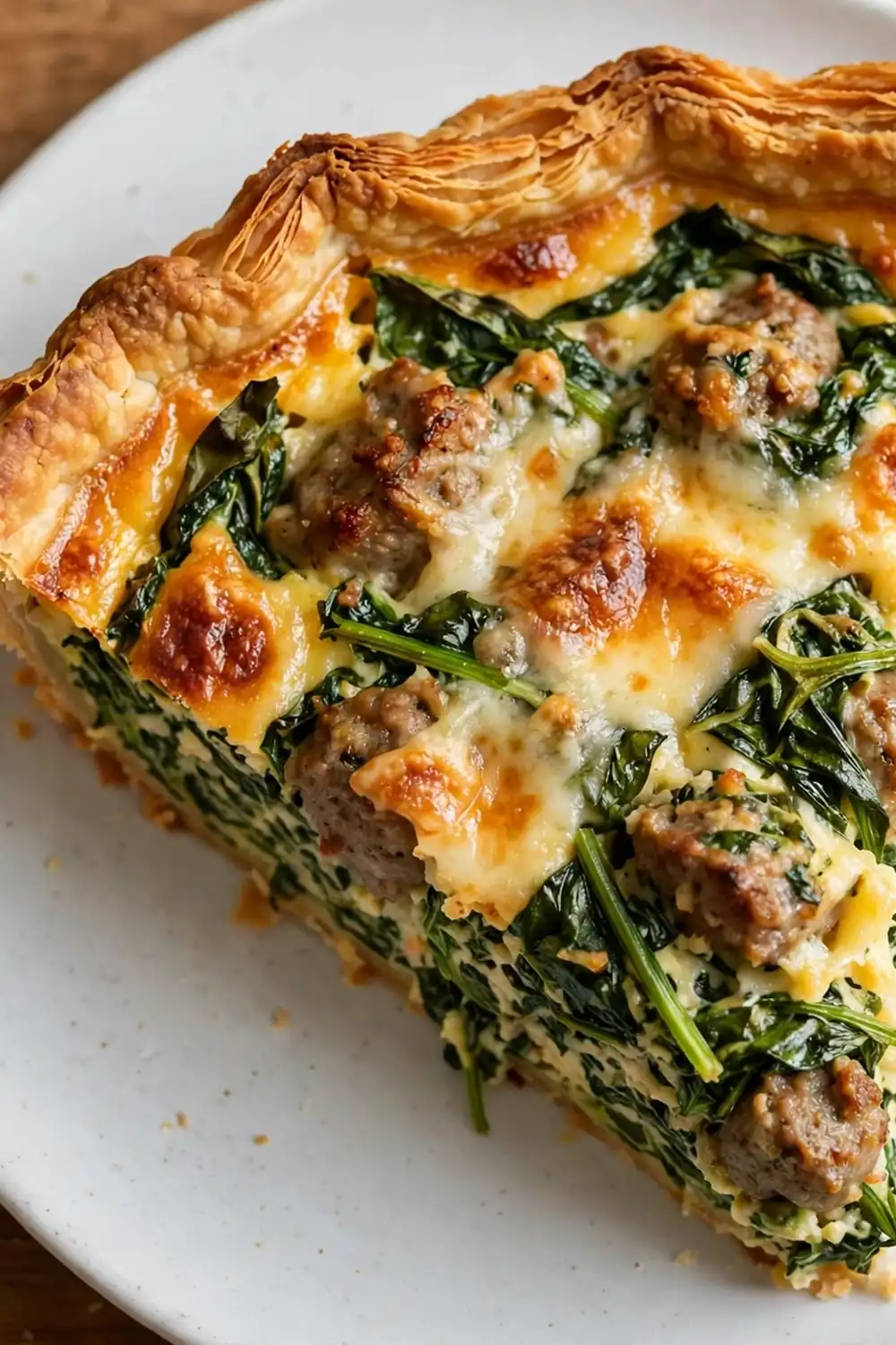 spinach sausage layers quiche slice
