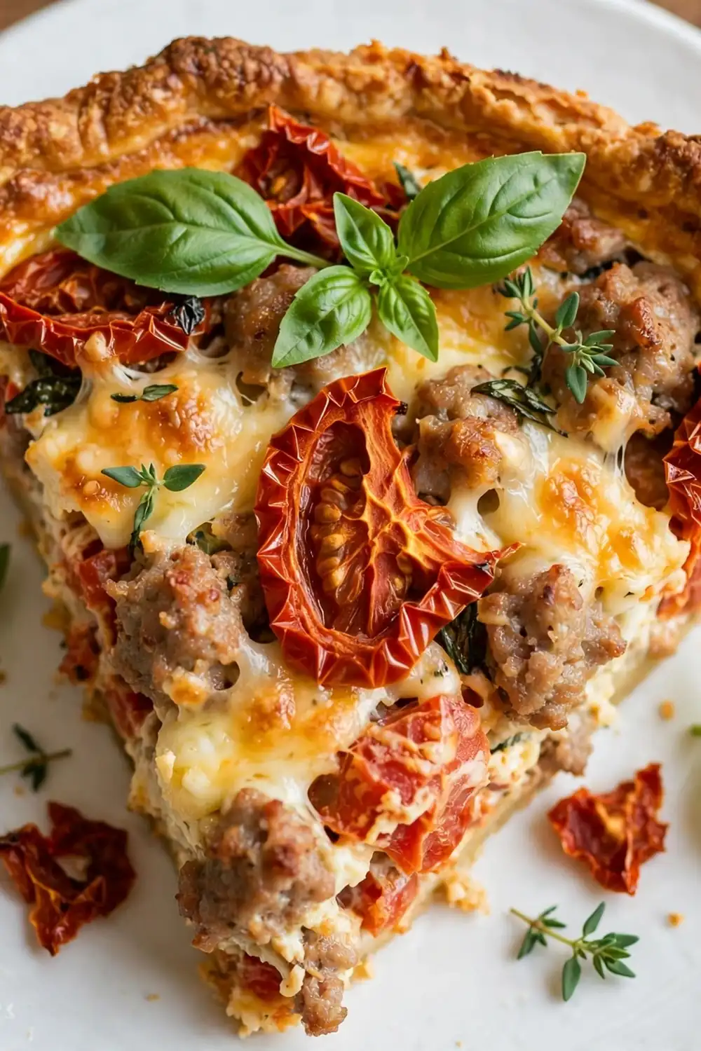 sun dried tomato quiche slice