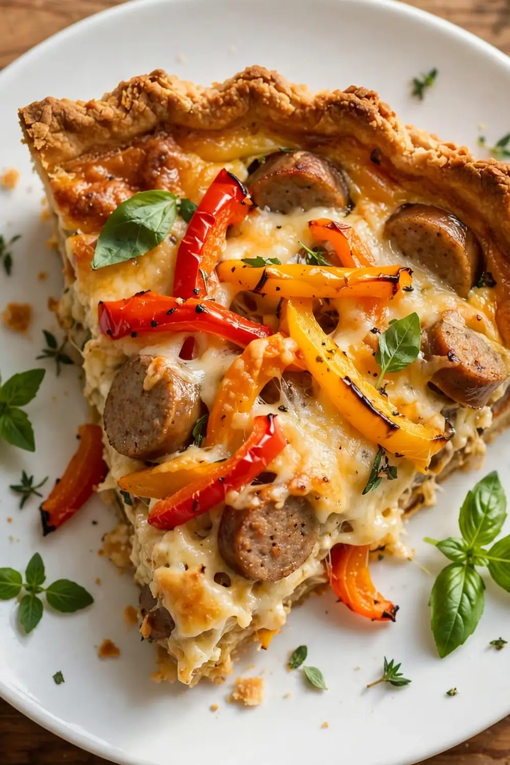roasted pepper medley quiche slice