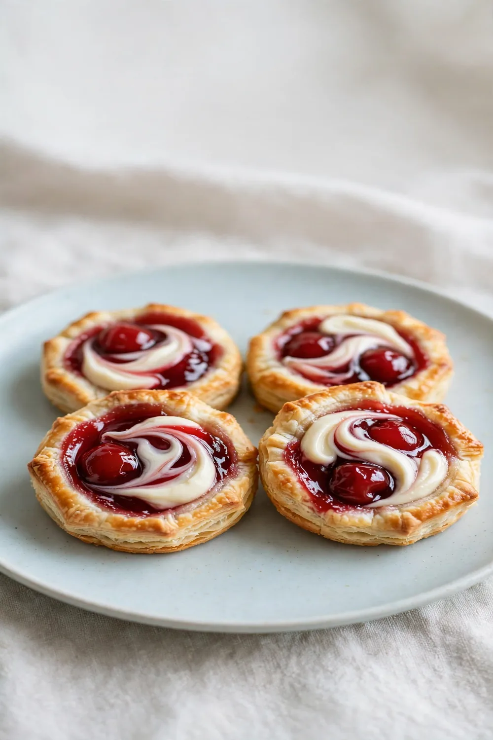 Cherry cookies with cream cheese swirl and glossy red cherry topping