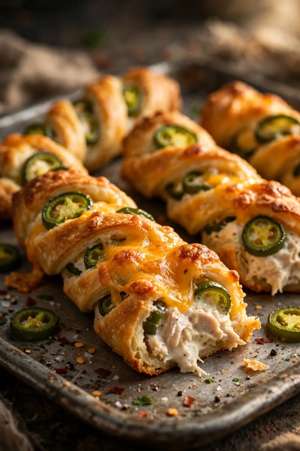 Jalapeno popper twists with cream cheese filling and cheddar on top