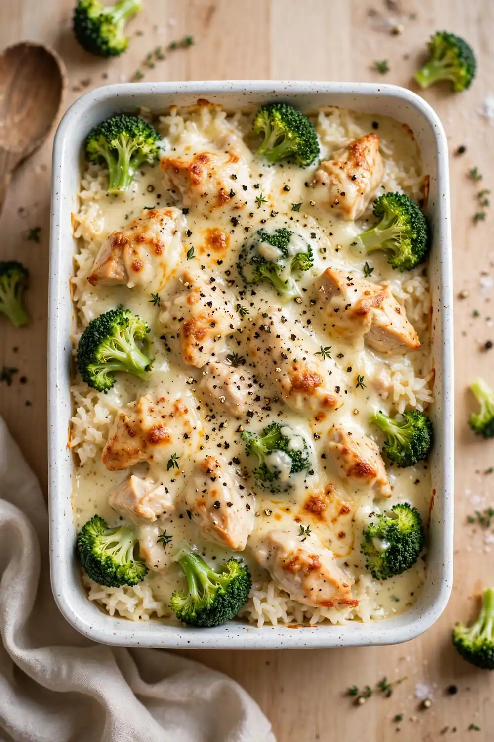 Dijon cream chicken, broccoli, and rice casserole bake with smooth sauce