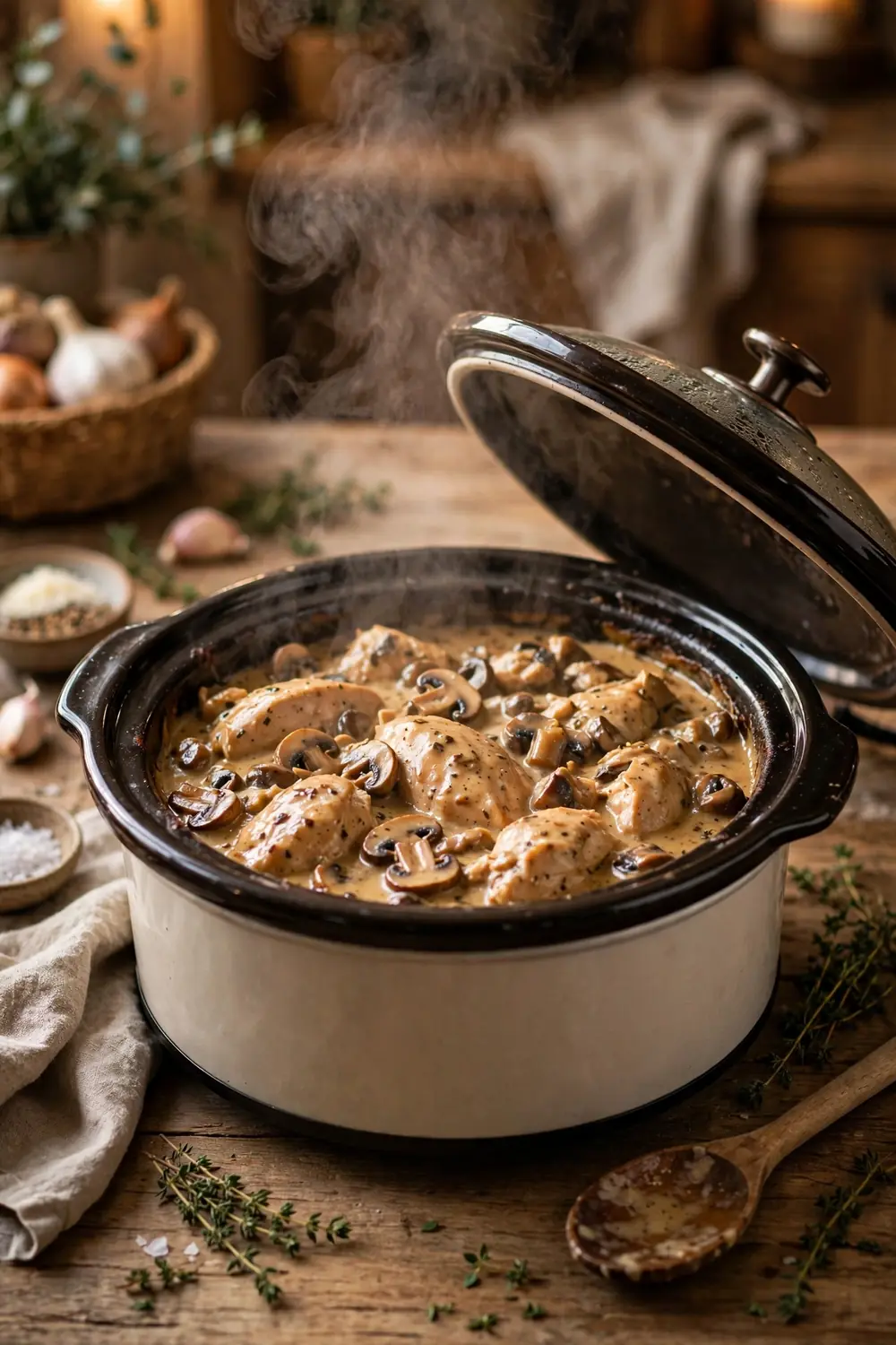 Slow cooker marsala chicken with creamy mushroom sauce