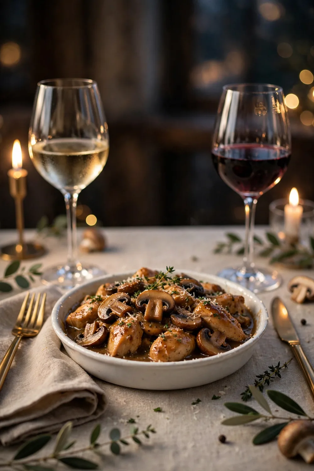 Elegant marsala chicken bake plated for date night