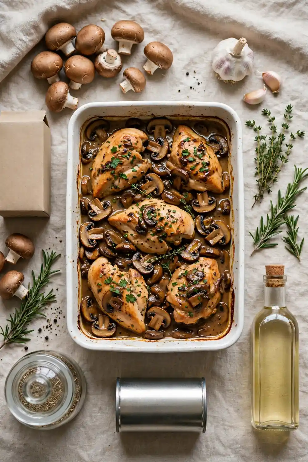 Marsala chicken bake made from pantry staples