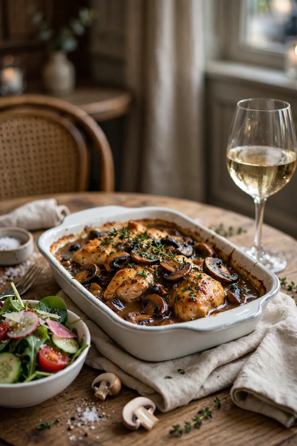 Bistro inspired marsala chicken bake with side salad