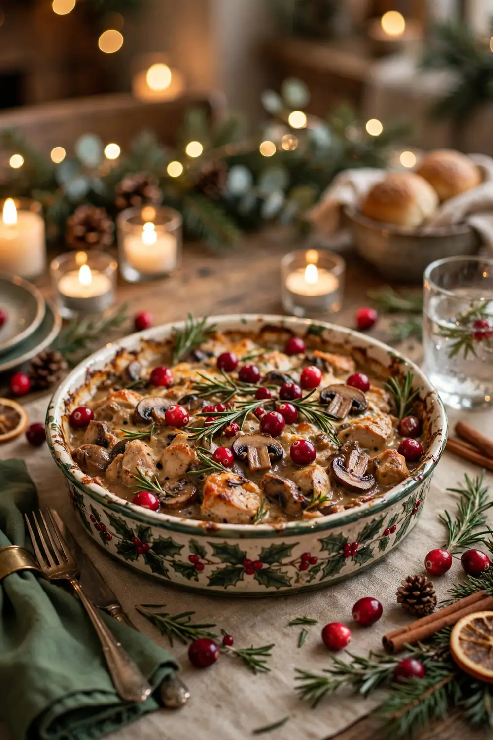 Holiday marsala chicken bake with cranberries and rosemary
