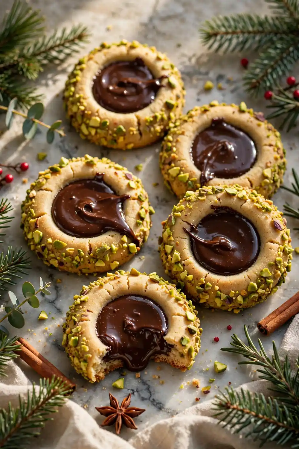 Chocolate dipped pistachio cookies