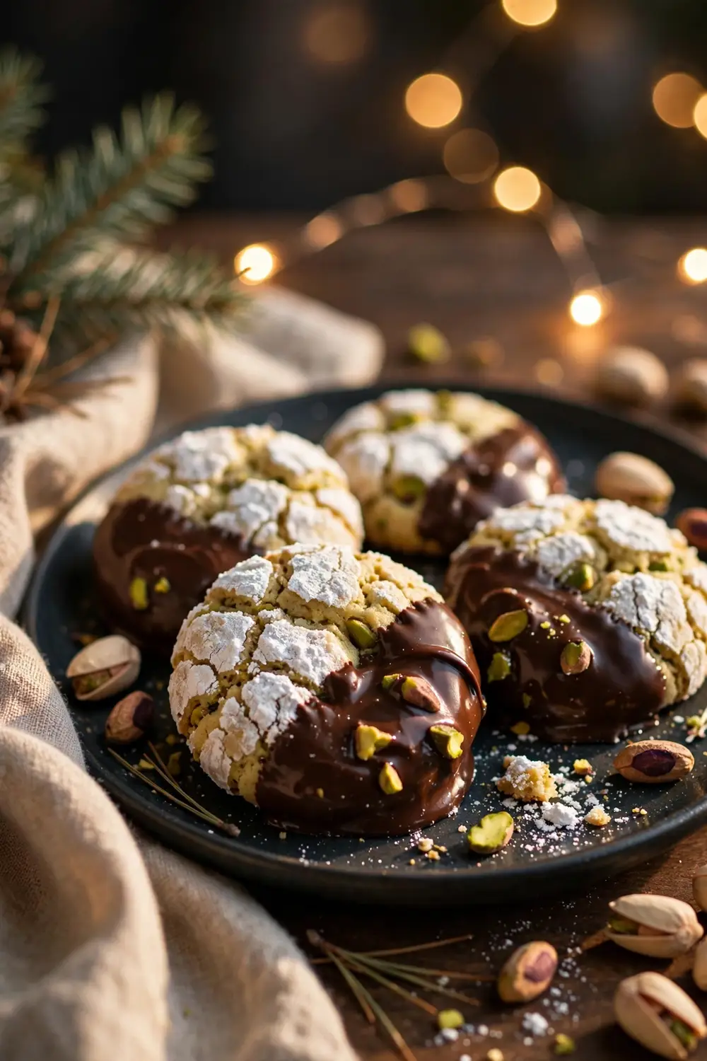 Chocolate dipped pistachio cookies