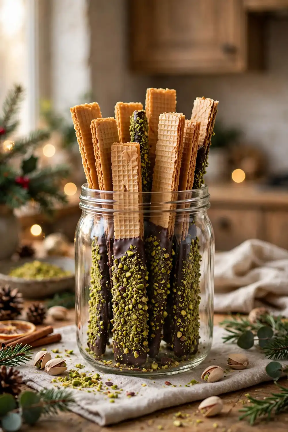 Chocolate dipped pistachio cookies