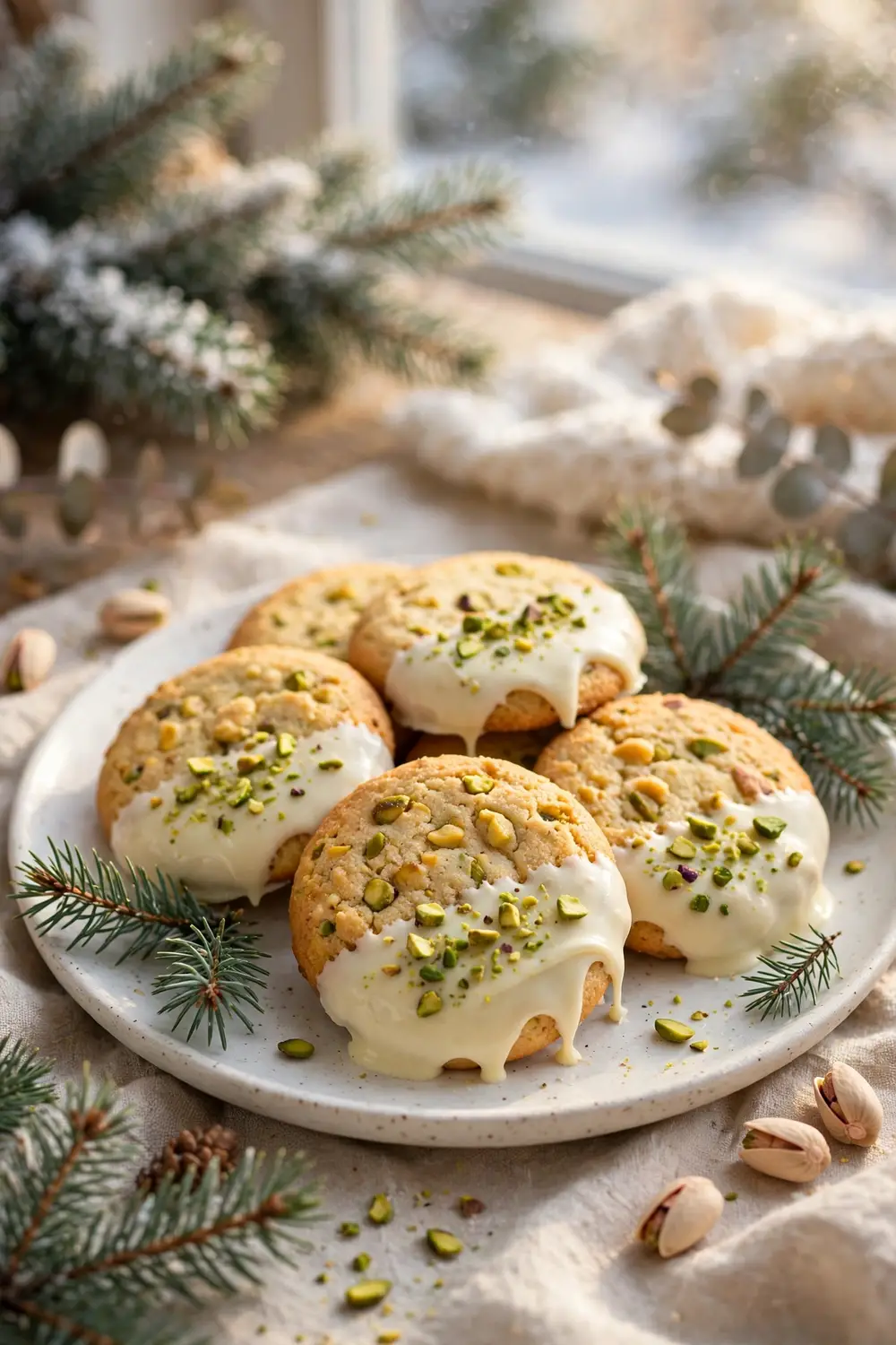 Chocolate dipped pistachio cookies