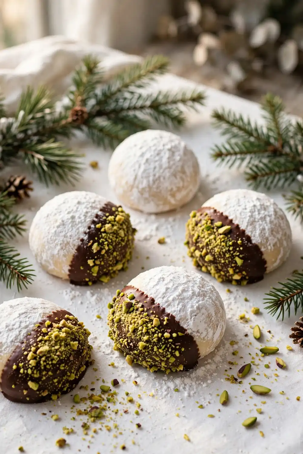 Chocolate dipped pistachio cookies