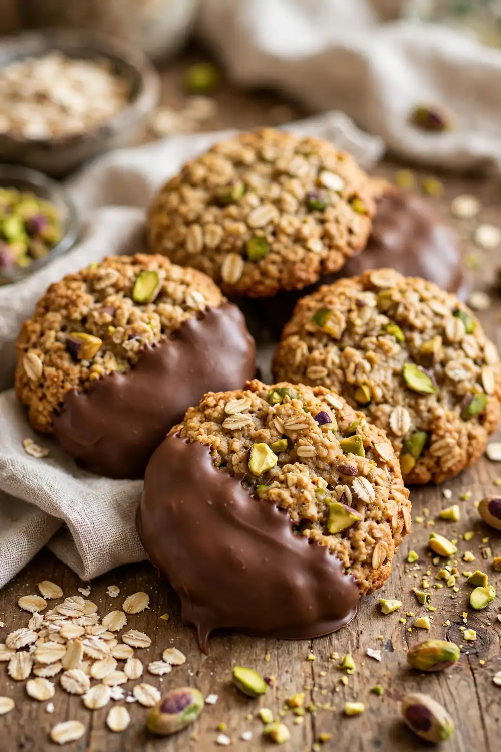 Chocolate dipped pistachio cookies