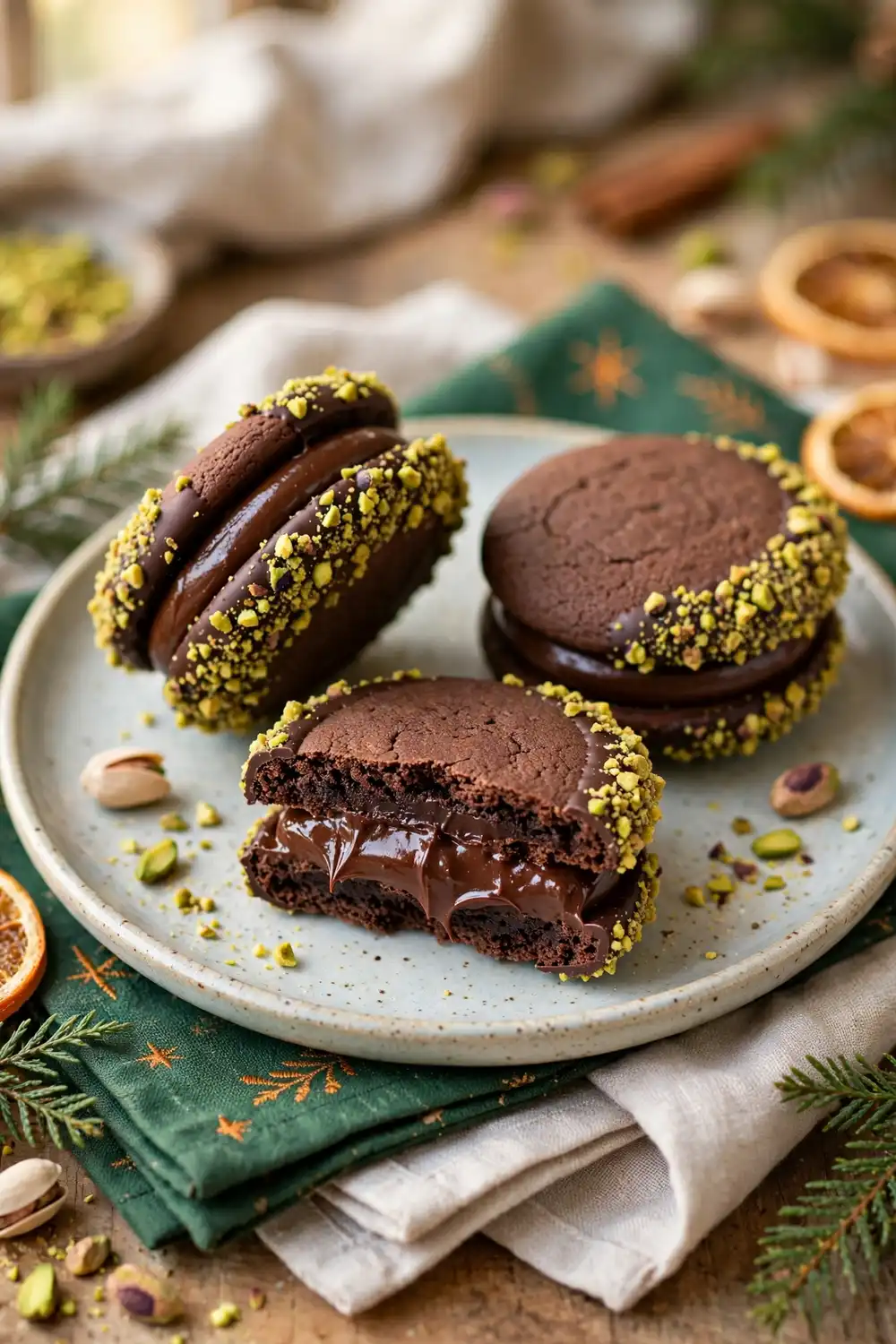 Chocolate dipped pistachio cookies