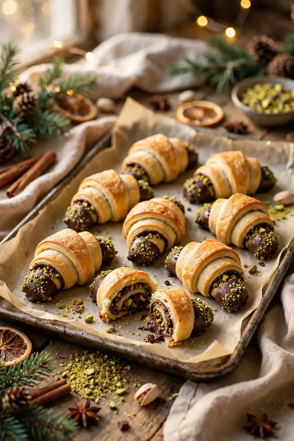 Chocolate dipped pistachio cookies