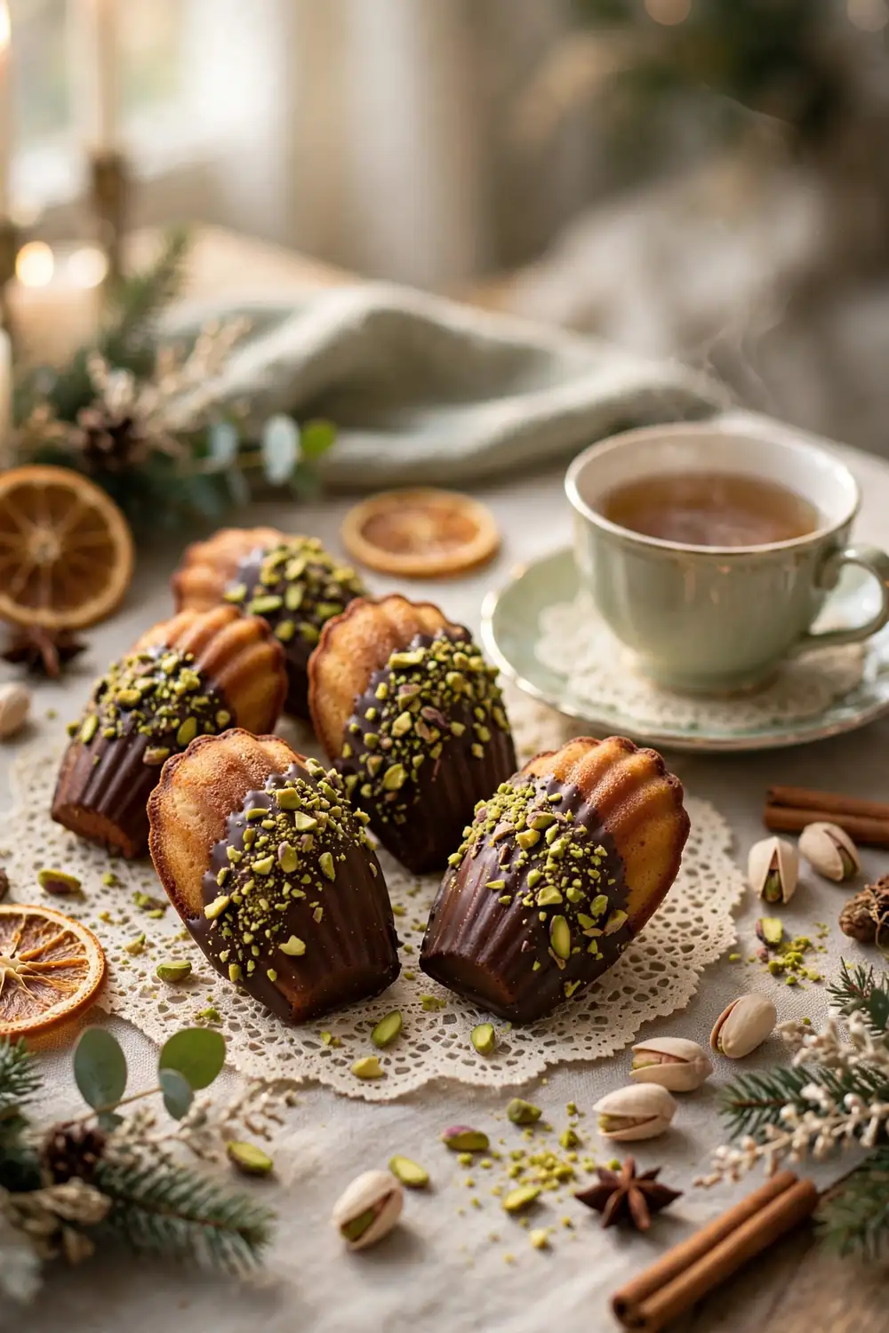 Chocolate dipped pistachio cookies