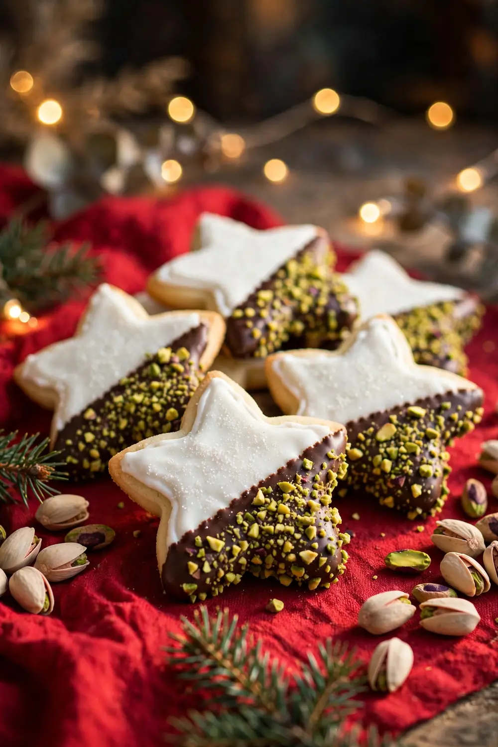 Chocolate dipped pistachio cookies