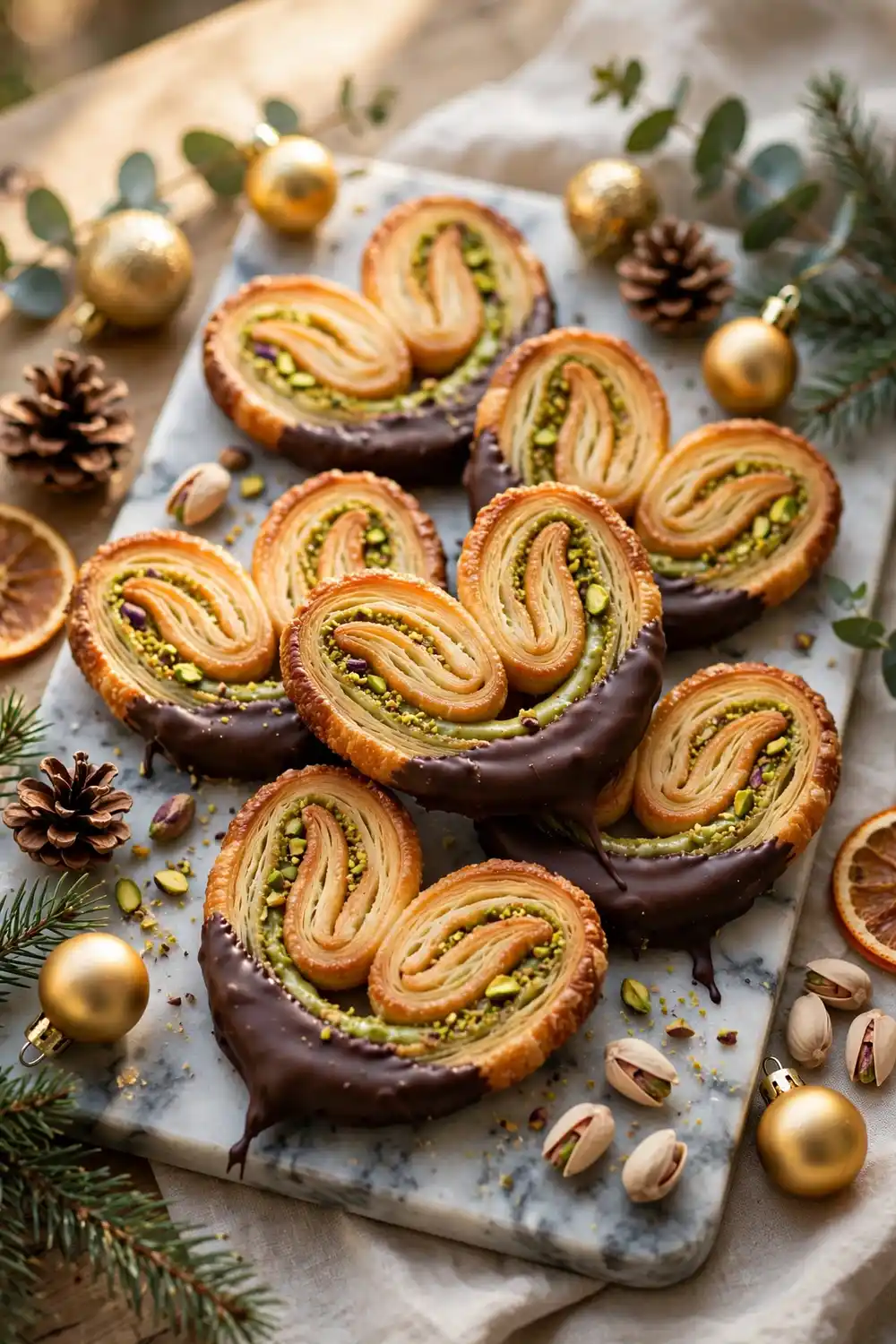 Chocolate dipped pistachio cookies