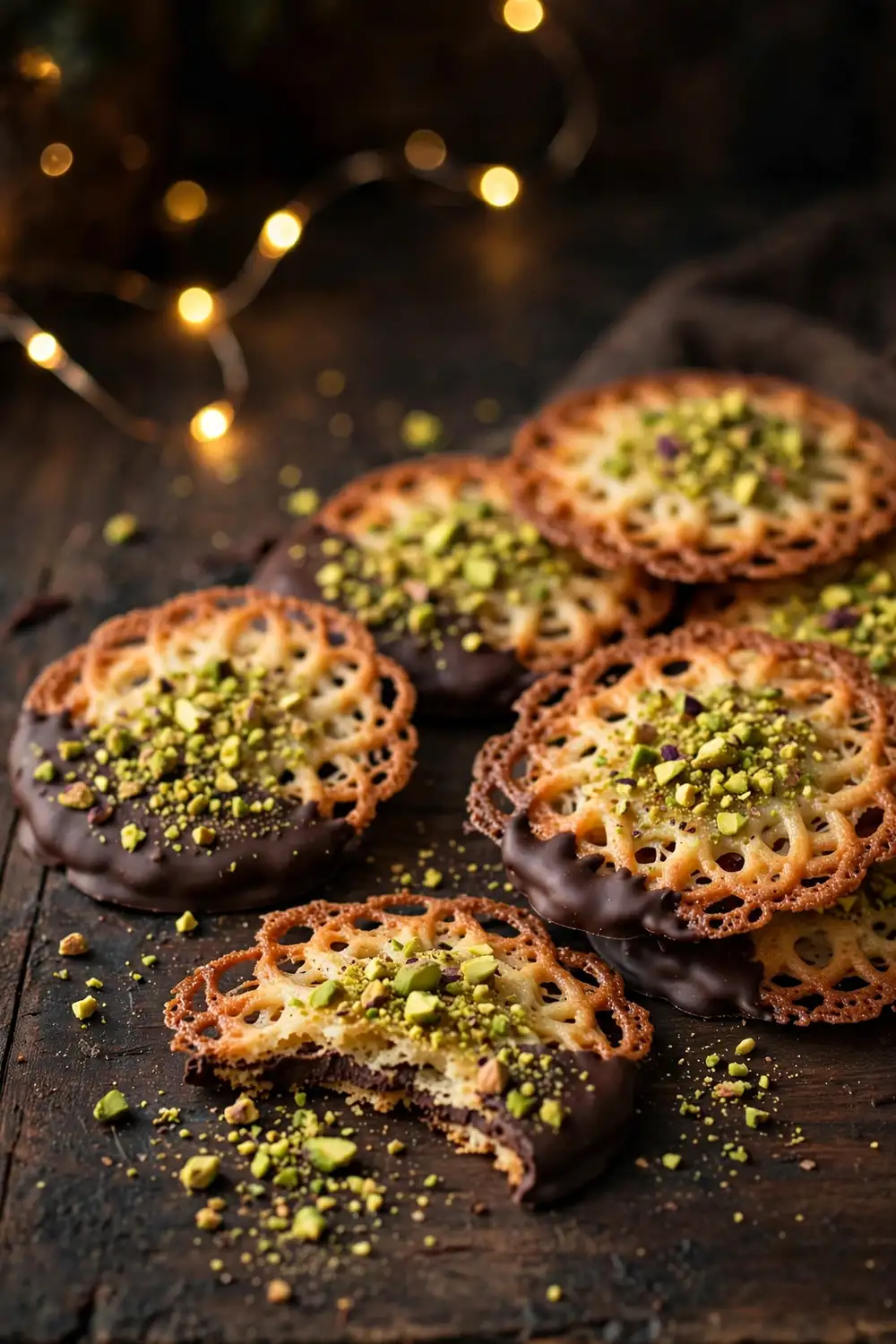 Chocolate dipped pistachio cookies