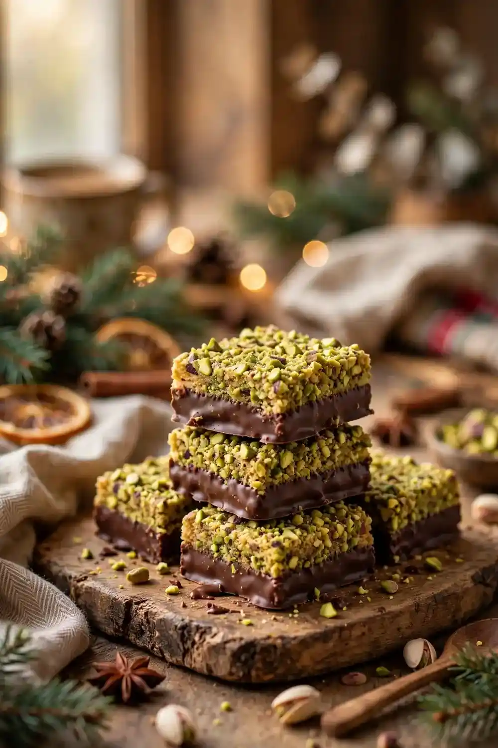 Chocolate dipped pistachio cookies