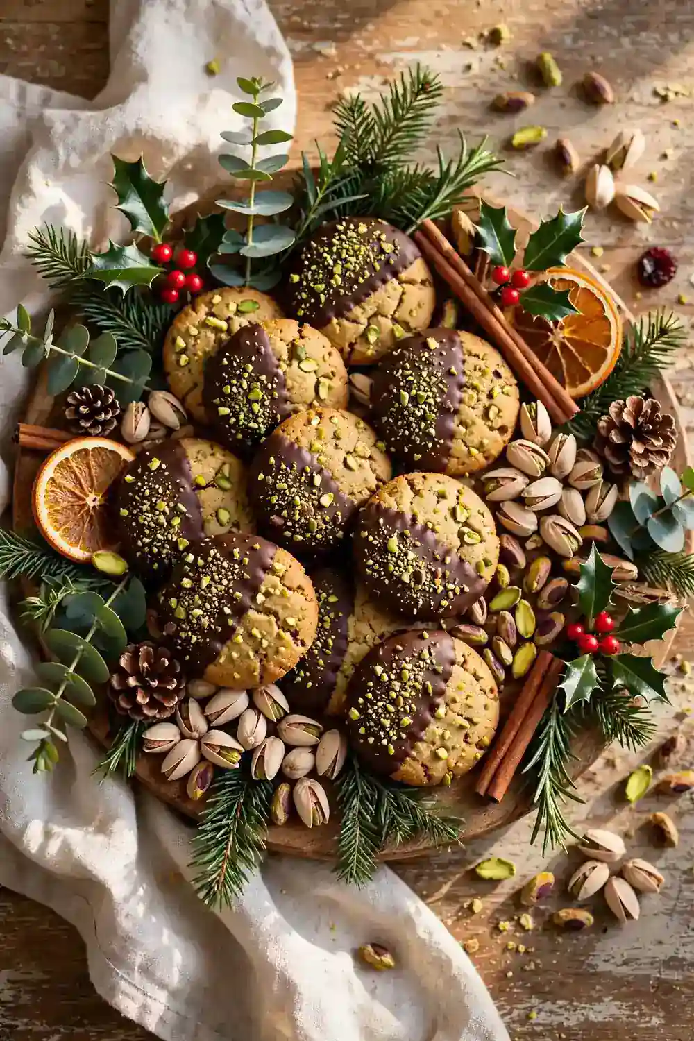 Chocolate dipped pistachio cookies