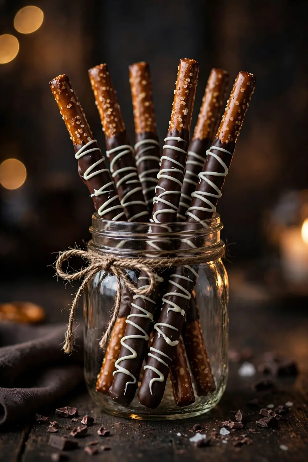 Dark chocolate drizzle pretzel rods