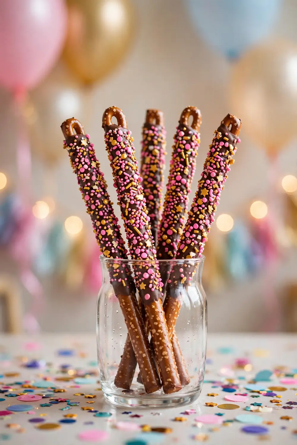 Birthday party sprinkle pretzel rods