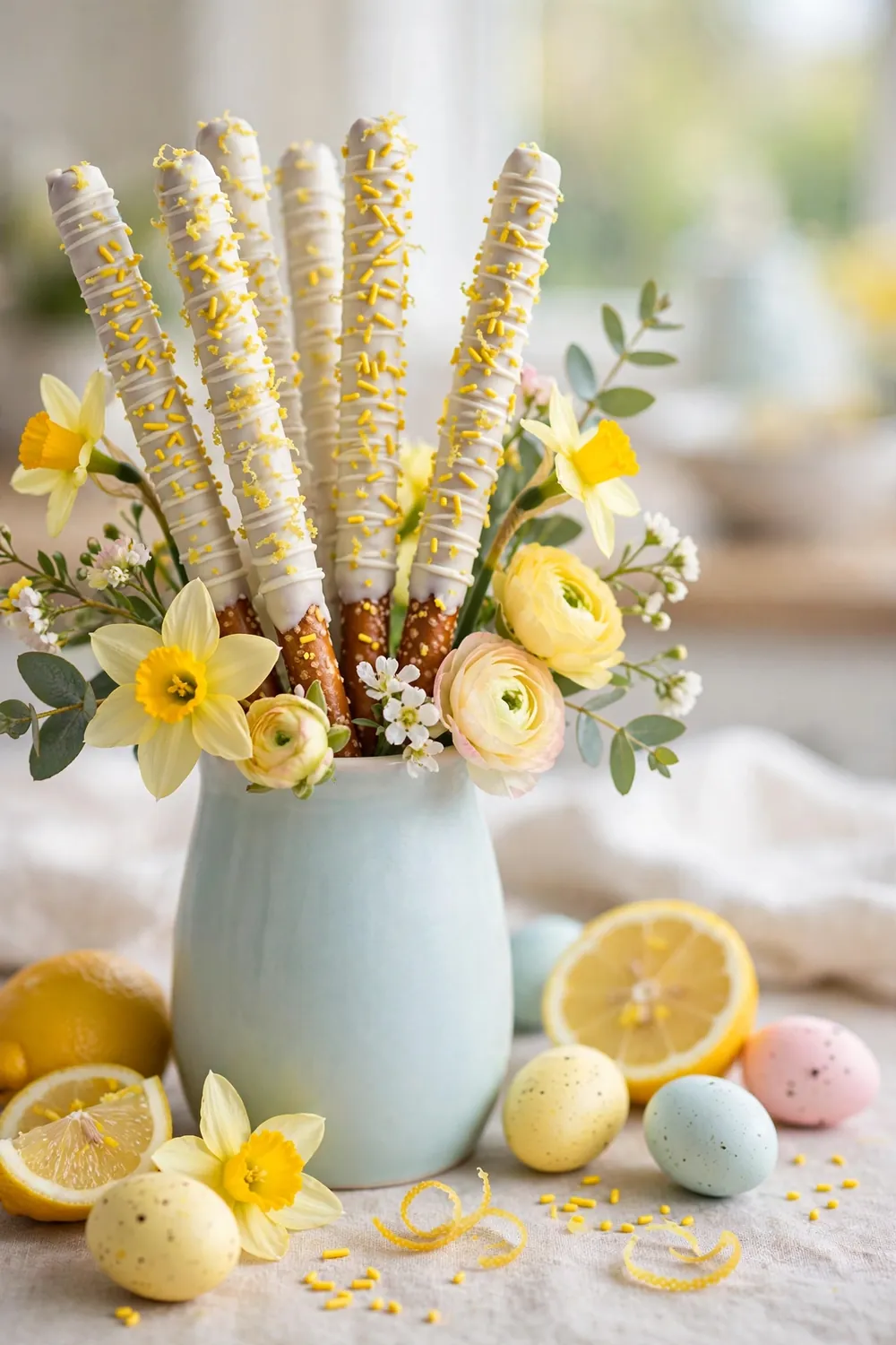 Lemon zest white chocolate pretzel rods