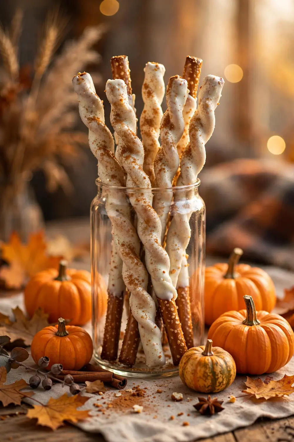 Pumpkin spice chocolate pretzel rods