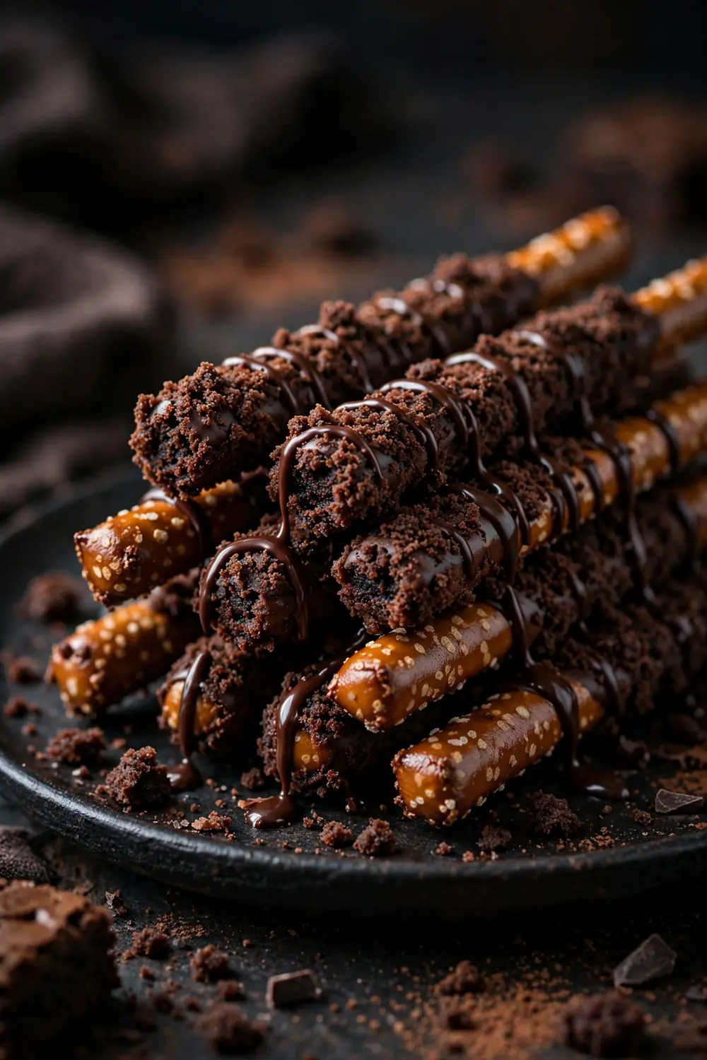 Brownie batter chocolate pretzel rods