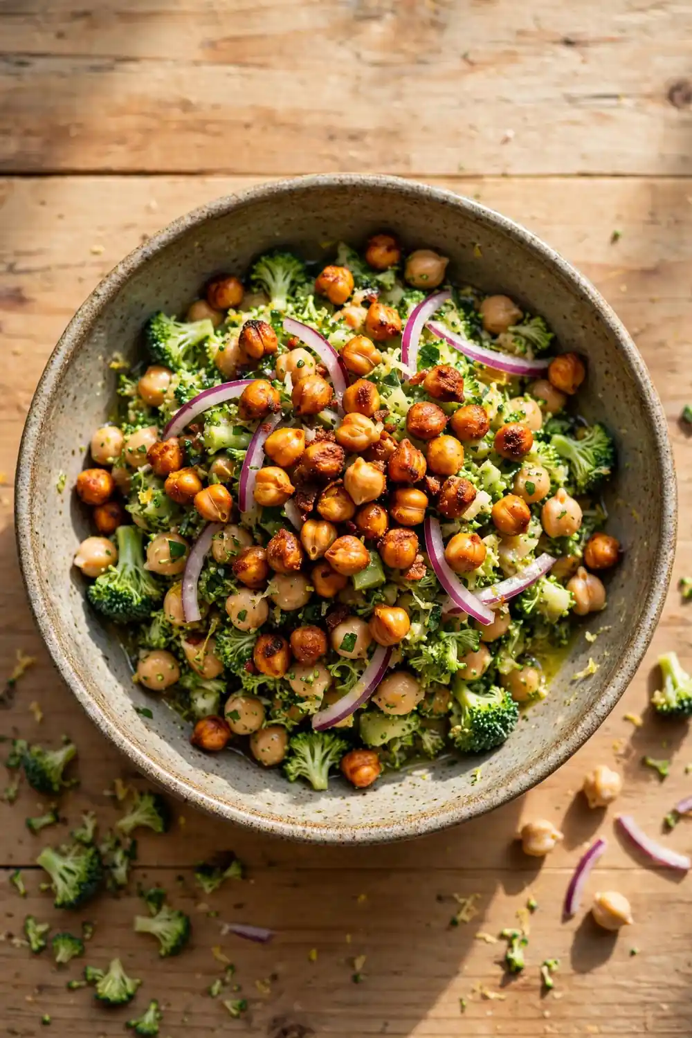 Chopped broccoli and chickpea salad with smoky roasted paprika chickpeas