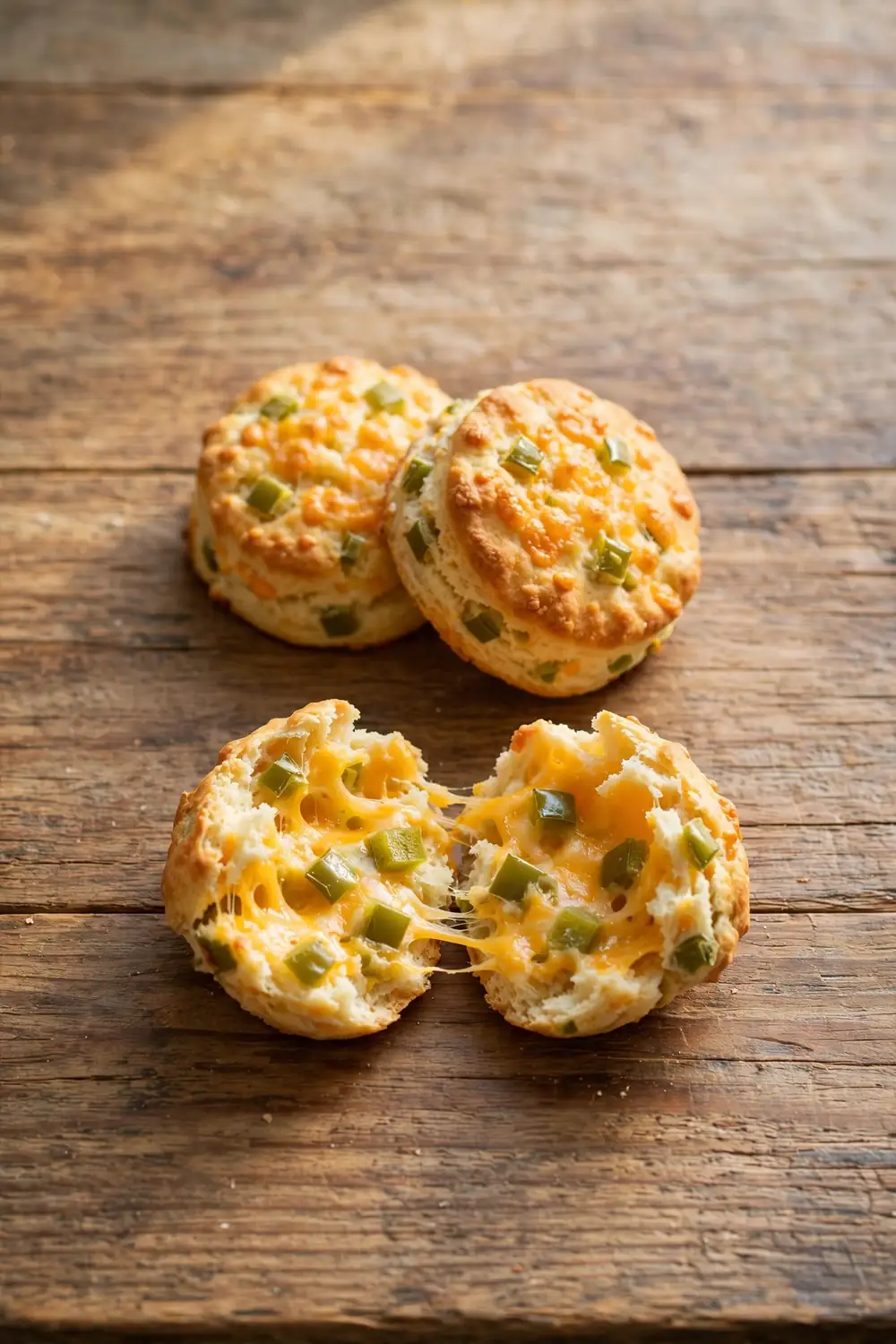 Fluffy homemade biscuits with heavy cream baked with jalapeno and cheddar