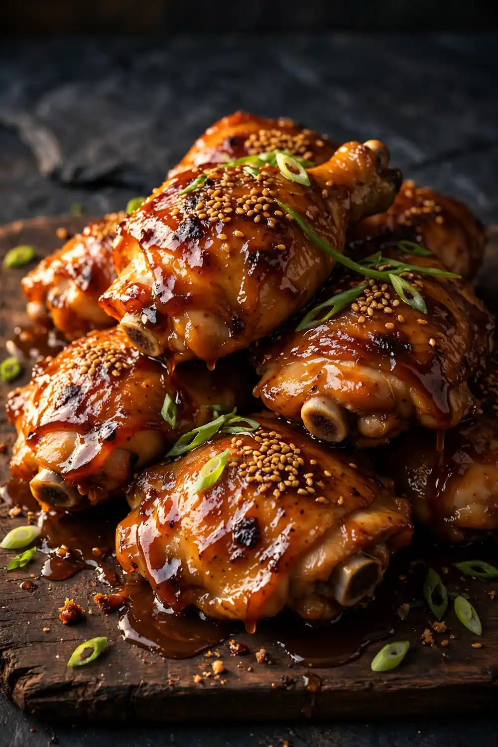 Honey soy glazed chicken thighs with sesame and green onions