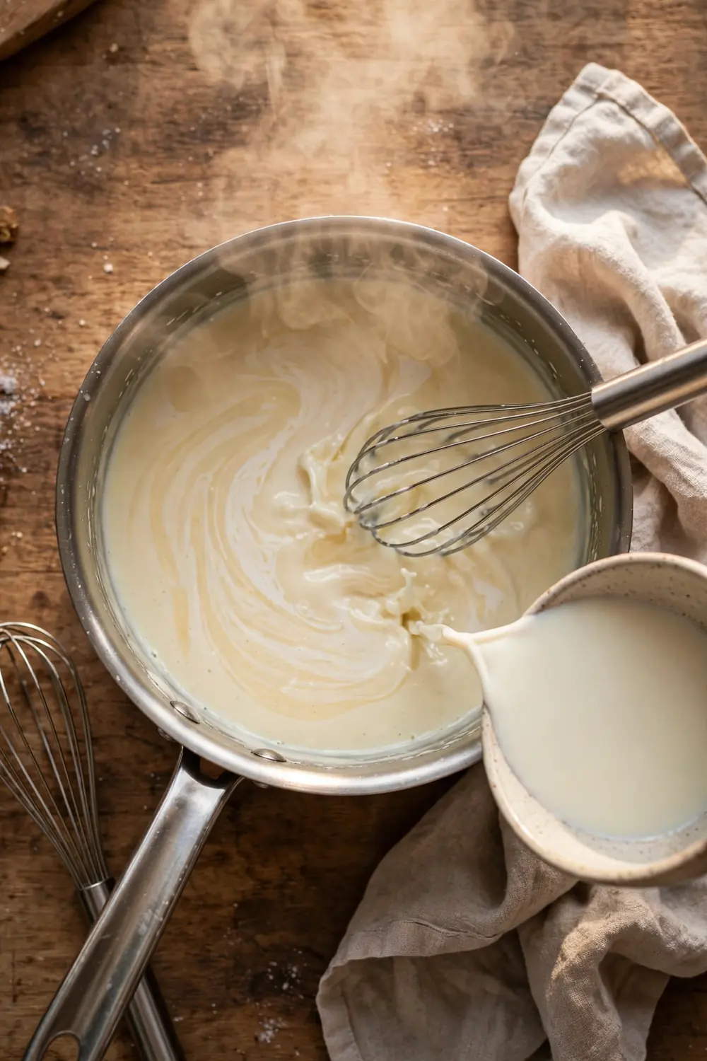 Cornstarch slurry whisked into cream sauce
