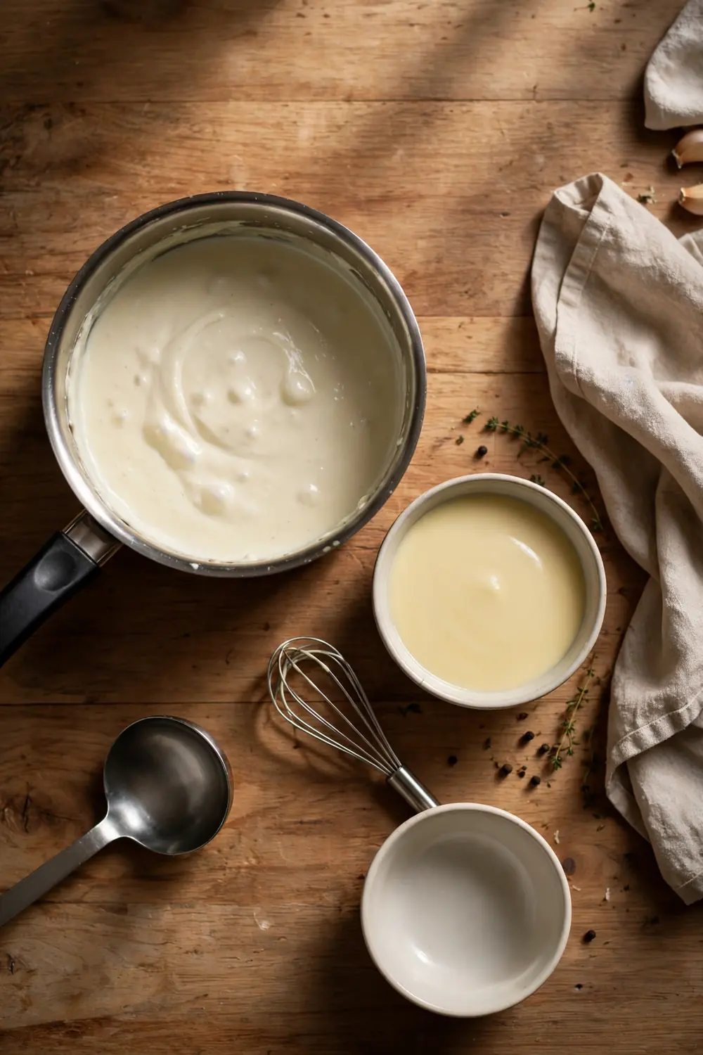 Cream sauce beside smooth silky sauce