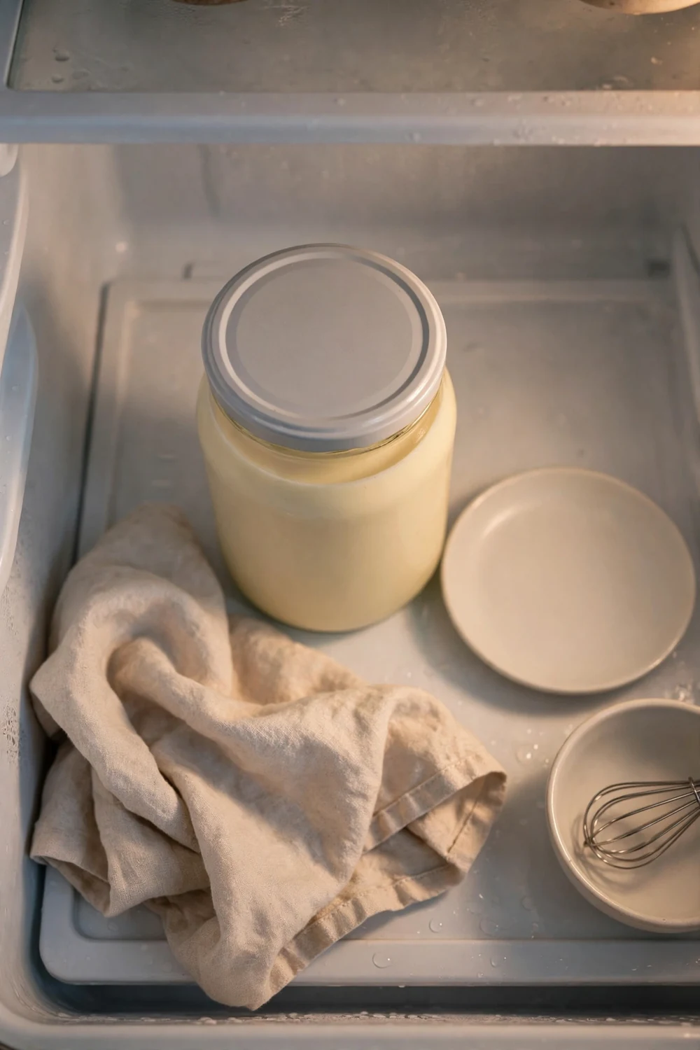 Cream sauce in a sealed glass jar