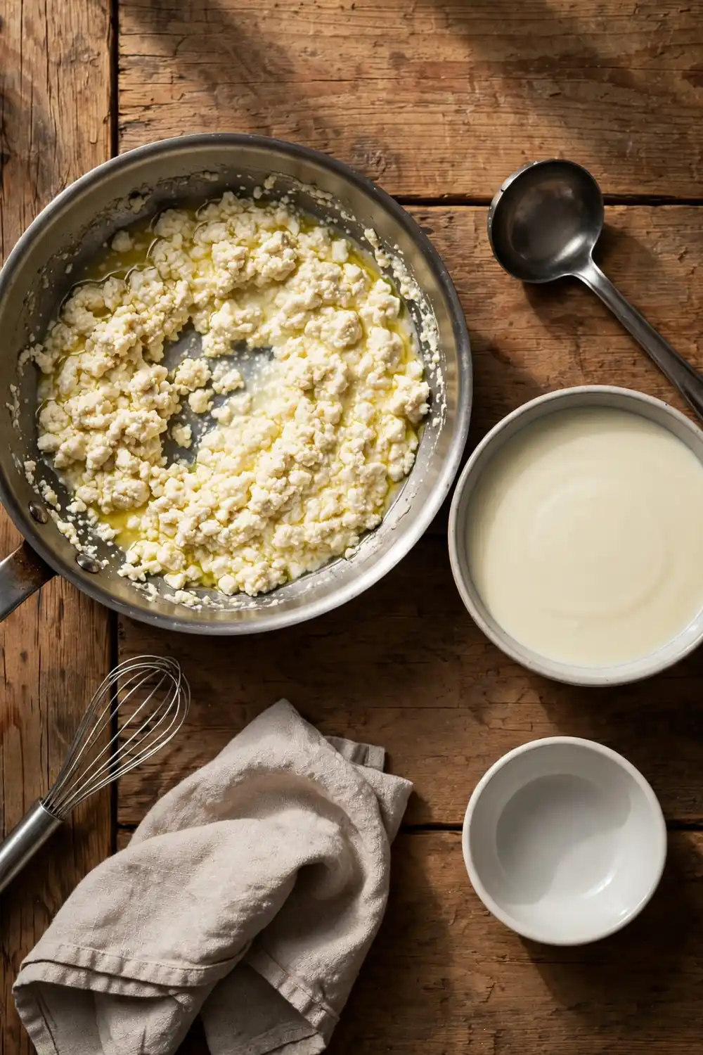 Split cream sauce beside smooth silky sauce