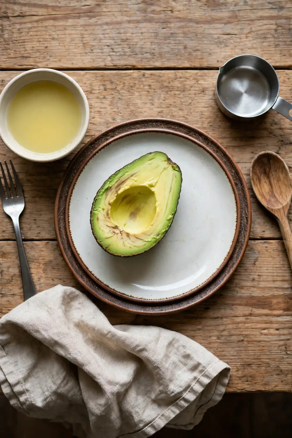Uncovered avocado turning brown beside unused lemon juice
Leaving cut avocado uncovered is the biggest mistake, and the flesh turns brown fast. Air touches the surface, and the color changes within minutes. Cover the avocado right away, and the flesh stays green.