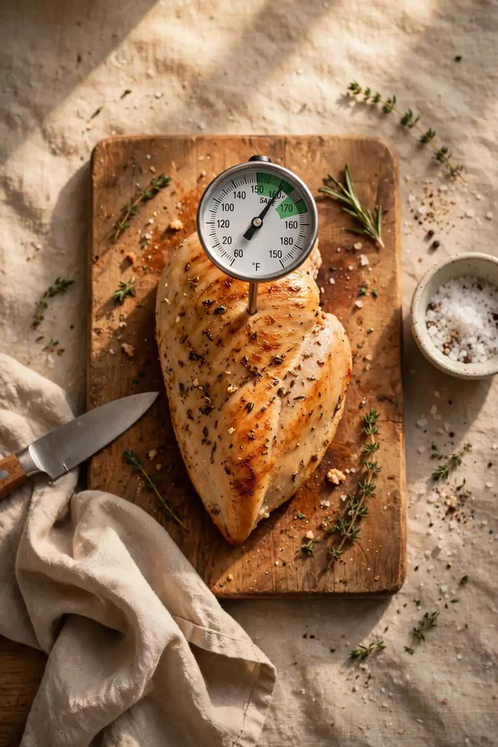 Meat thermometer in a chicken breast