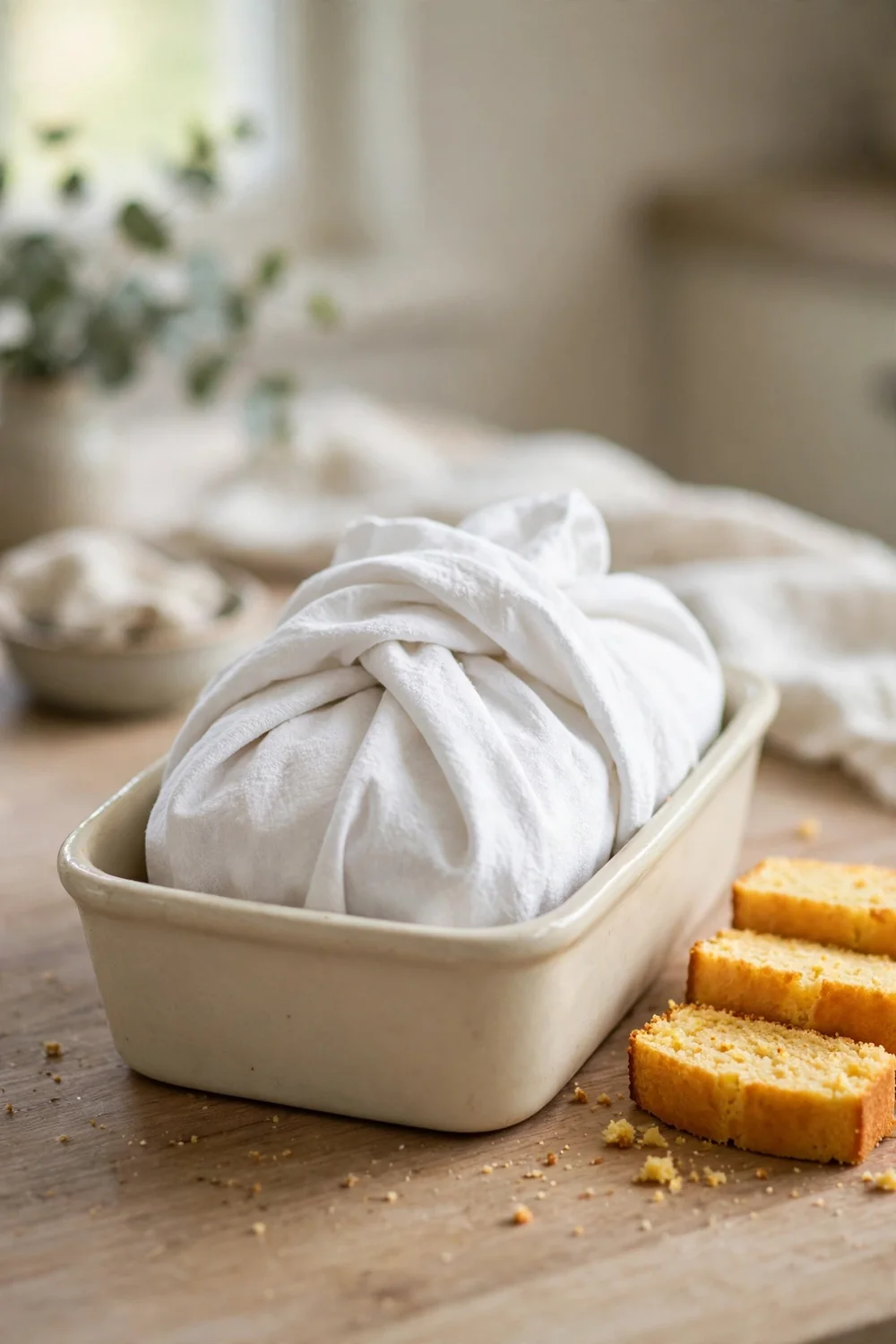 Wrapped cornbread slices stored in a sealed container