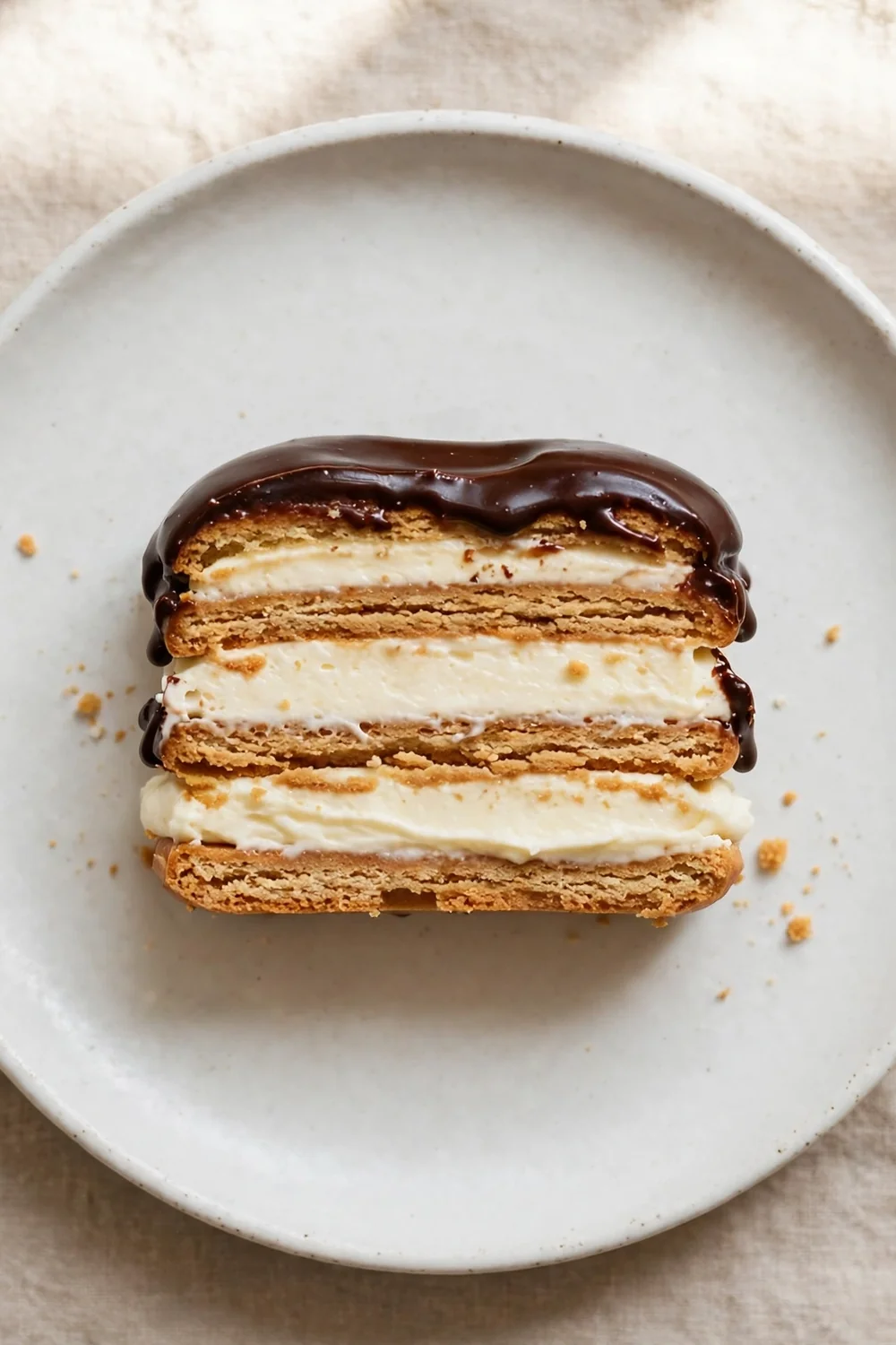 Classic chocolate glaze eclair dessert slice