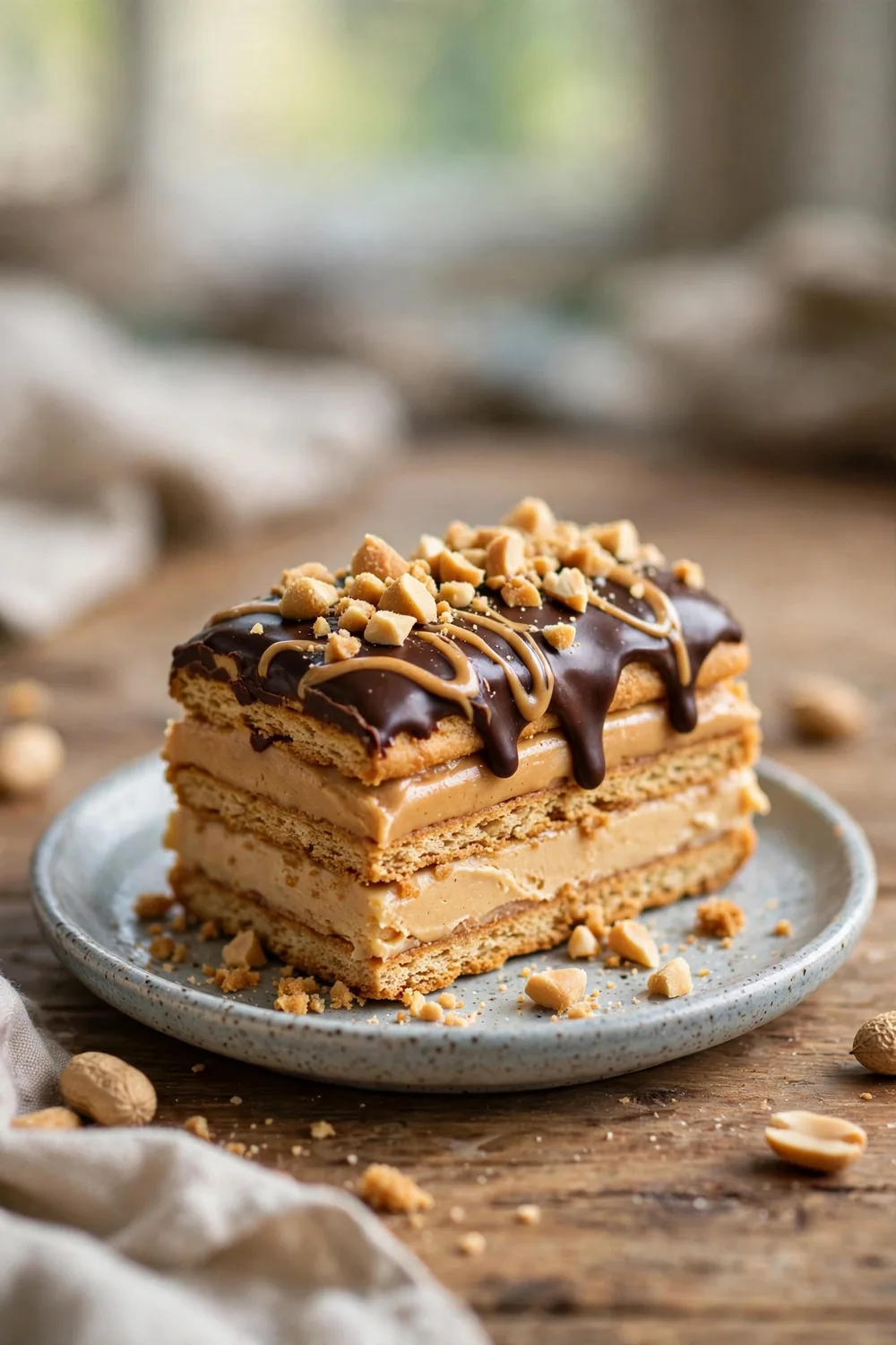 Peanut butter layers eclair dessert slice
