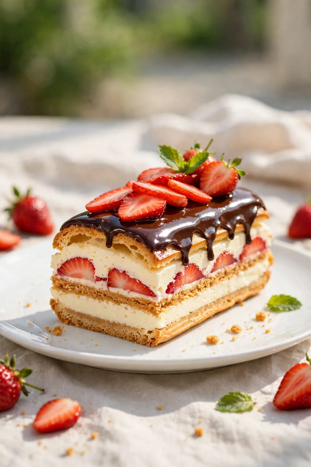 Strawberry cream stack eclair dessert slice